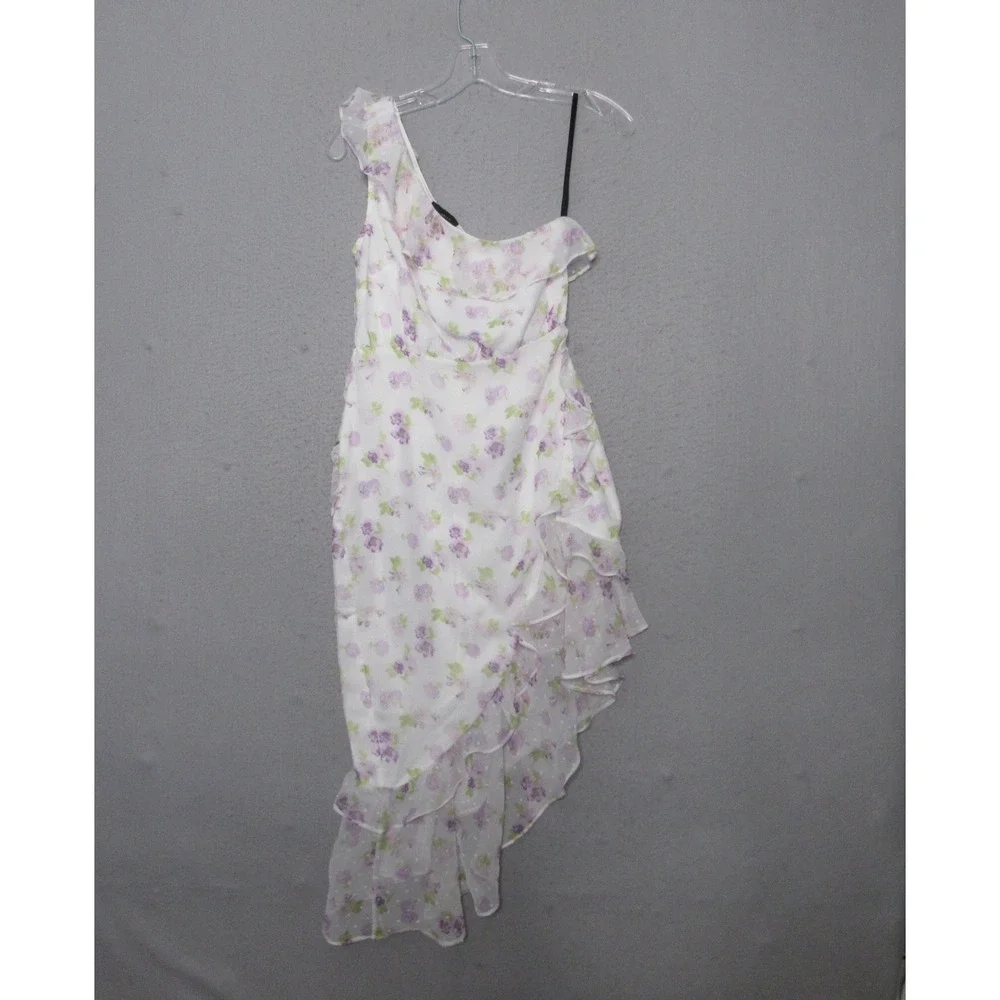 Majorelle Dress Floral One Shoulder Ruffle Asymmetrical Coquette Romantic Fairy‎
